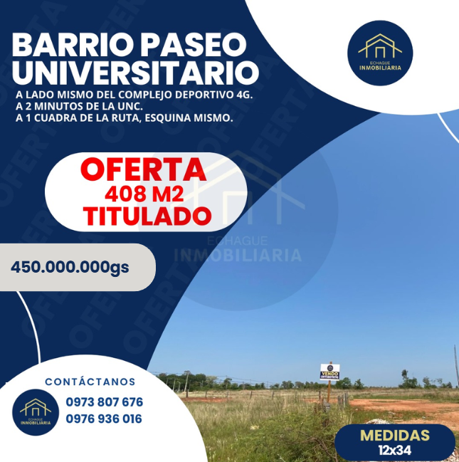Terreno 408 m² en Barrio Paseo Universitario