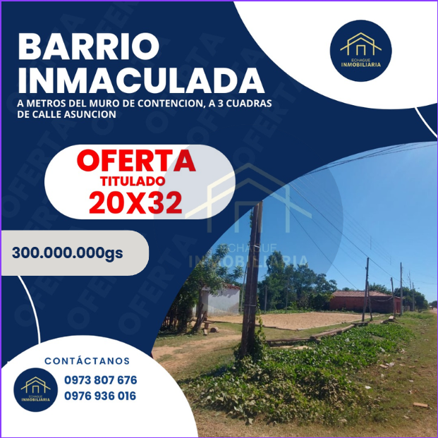 Terreno titulado 20x32 en Barrio Inmaculada cerca del muro de contención